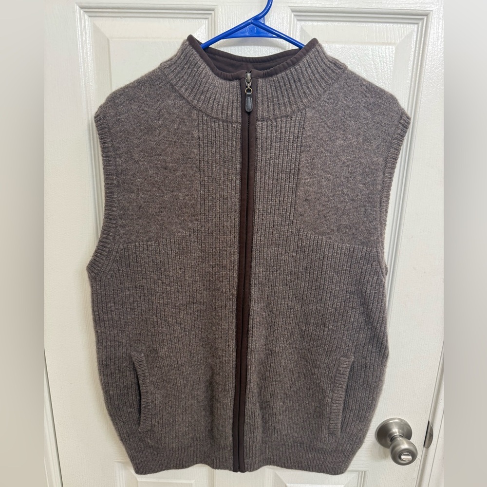 L.L. Bean Men's Lambswool Sweater Vest Brown With Zipper Size Large